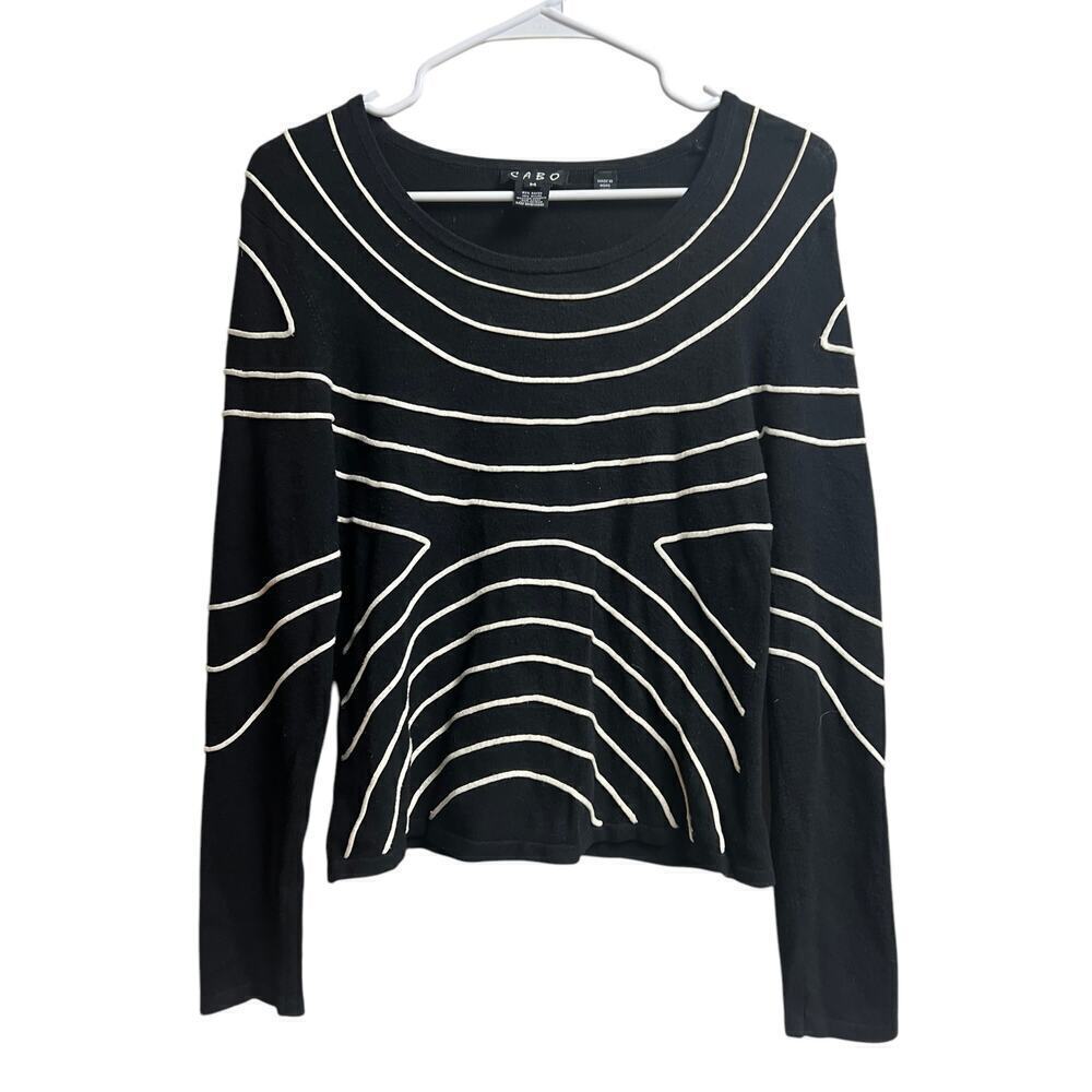 CABO Women's Black with White Raised Detailing Sweater Medium